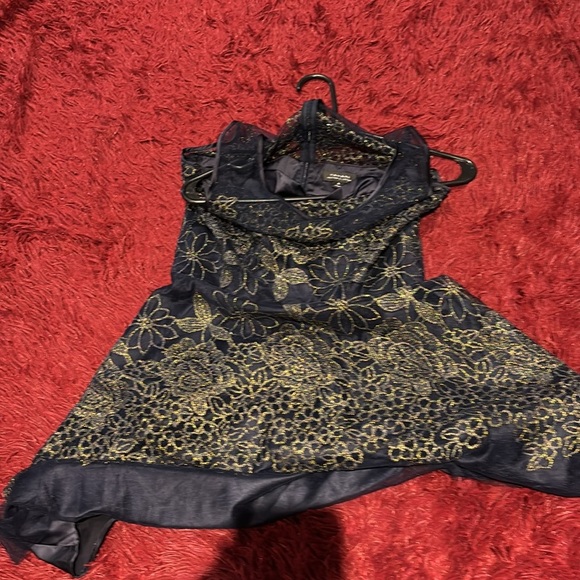 Tahari Navy Sheer Embroidered Fit and Flare mini party dress - Picture 14 of 15